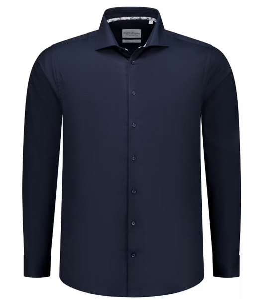 Boston Brothers Wide Spread Shirt - Navy Twill - Größe 41 - Slim Fit - 100% Baumwolle