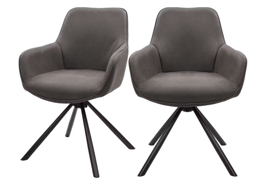 Dutchbone Oliver Esstisch-Drehstuhl 57x60x86 cm - Mikrofaser Anthrazit - 2er Set