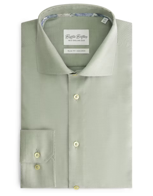 Boston Brothers Non-Iron Hemd - Herren - Slim Fit - Weit geschnitten - Oxford Weave - Hellgrün - Größe S