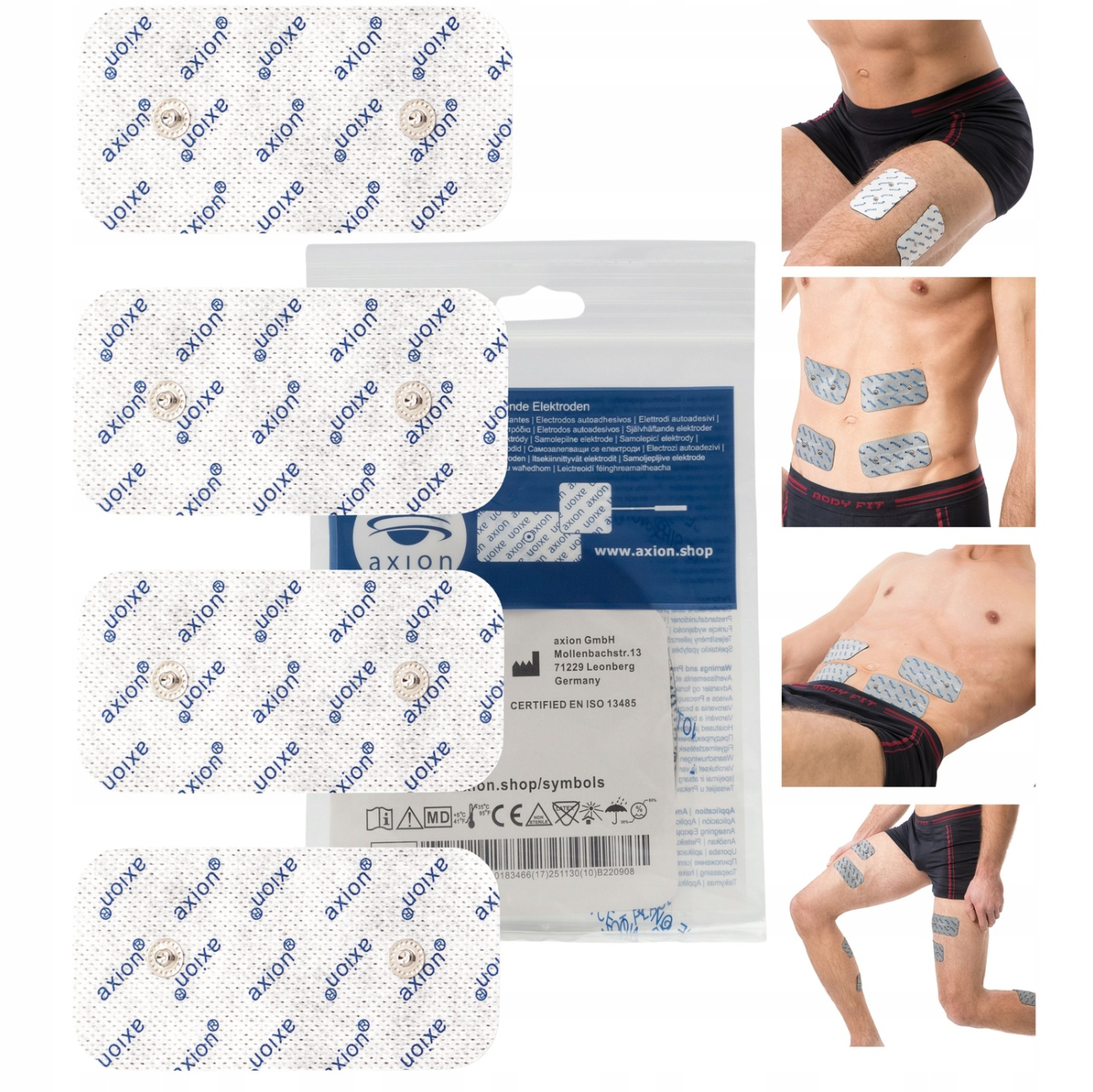 Axion Elektrodepads für Compex - Double Snap - 4er Set - 10×5 cm - Weiß/Grau