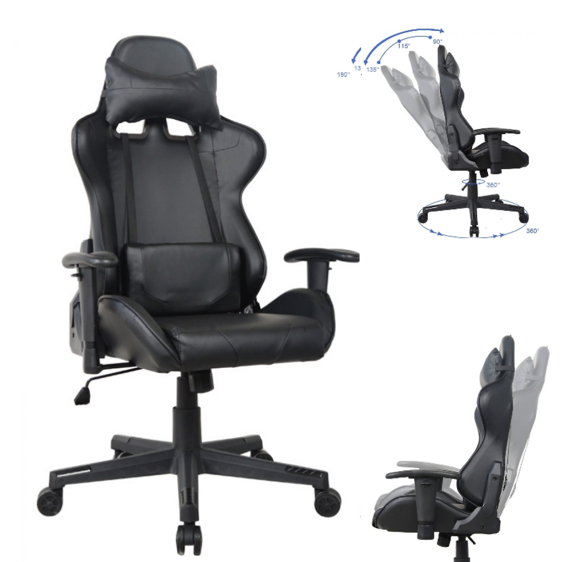 VDD HUKY1000 ZWART Gaming Stuhl - schwarz - 120-130 cm hoch, 72 cm breit, 68 cm tief
