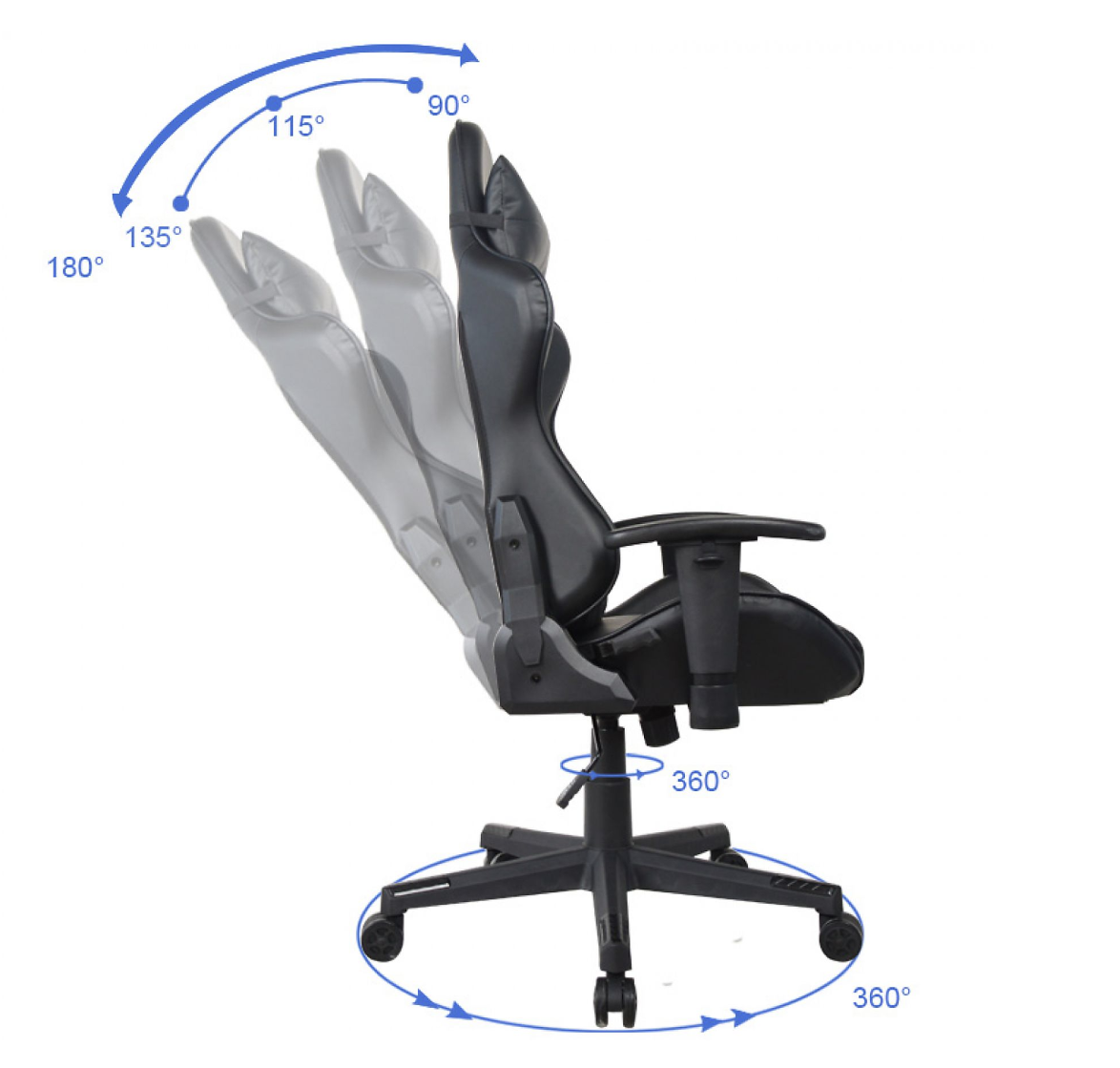 VDD HUKY1000 ZWART Gaming Stuhl - schwarz - 120-130 cm hoch, 72 cm breit, 68 cm tief