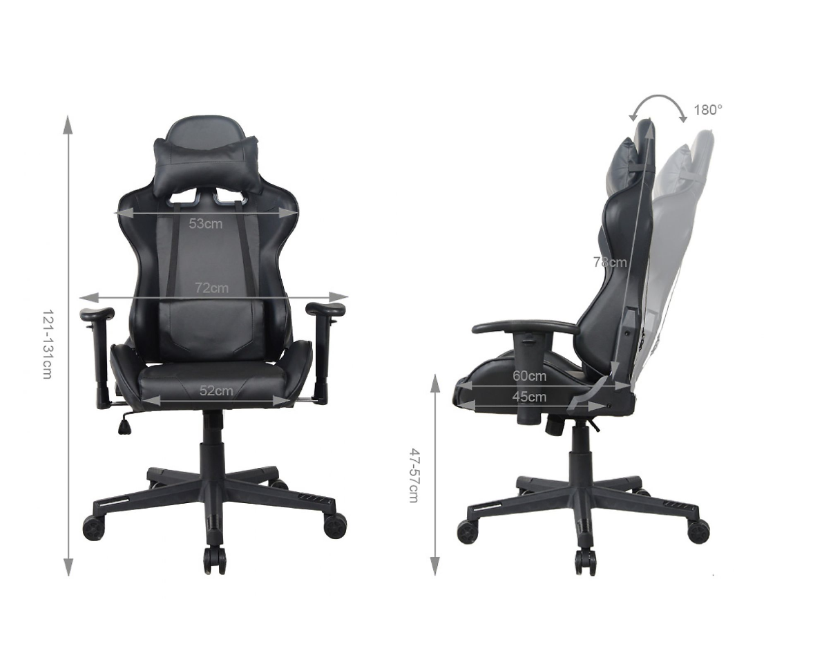 VDD HUKY1000 ZWART Gaming Stuhl - schwarz - 120-130 cm hoch, 72 cm breit, 68 cm tief
