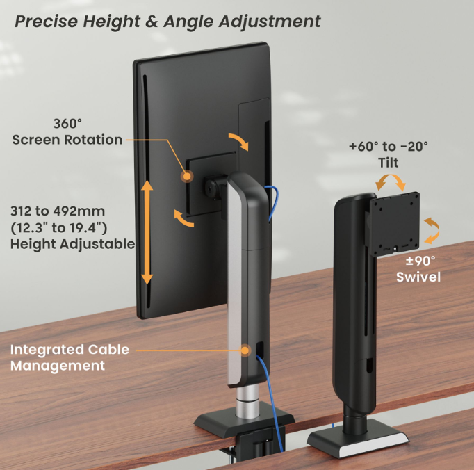 VDD LUMLDT70-C01 Monitorarm - Schwarz - 71x18x20 cm - Ergonomischer Monitorständer mit Klemmvorrichtung