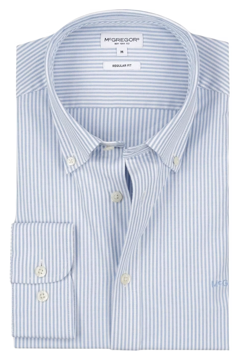 McGregor Stretch Oxford Small Stripe Shirt Herren - Größe M - hellblau - lange Ärmel