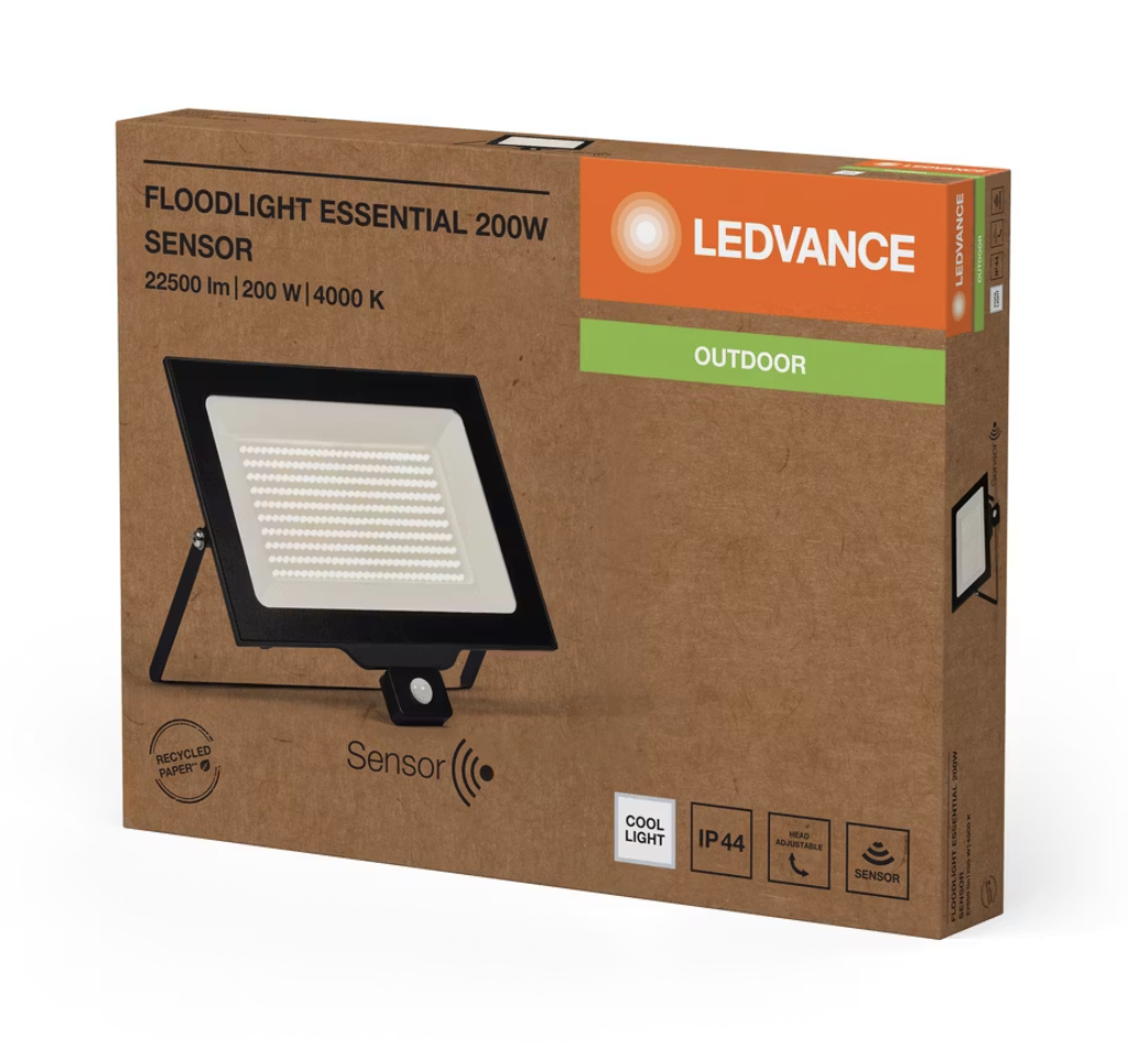 Ledvance Essential Sensor LED-Flutlicht 200 W - 402x45x341 mm - 20000 Lumen kaltweiß - Schwarz