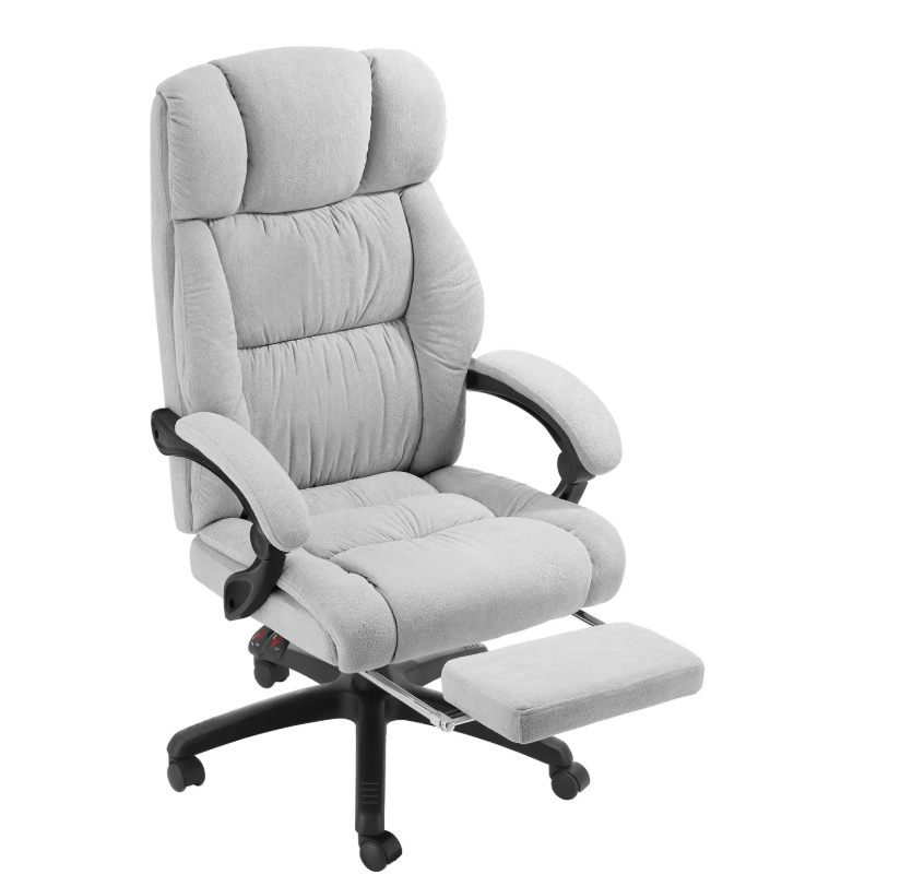 tectake Bürostuhl Jillien mit Fußstütze - Ergonomisch - Velours - Grau