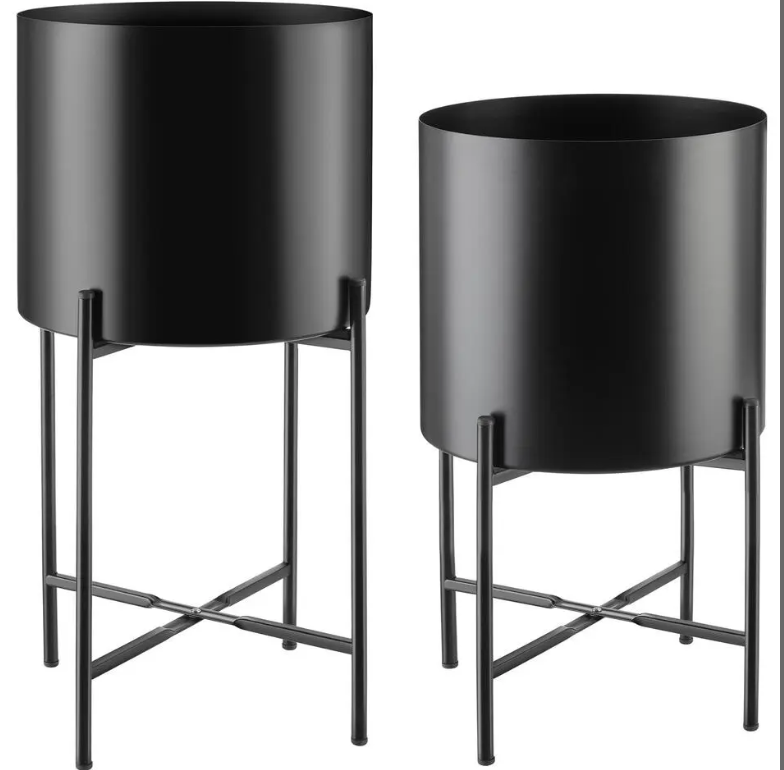 tectake Pflanzenständer Mine - 2er Set - Pulverbeschichteter Stahl - Schwarz