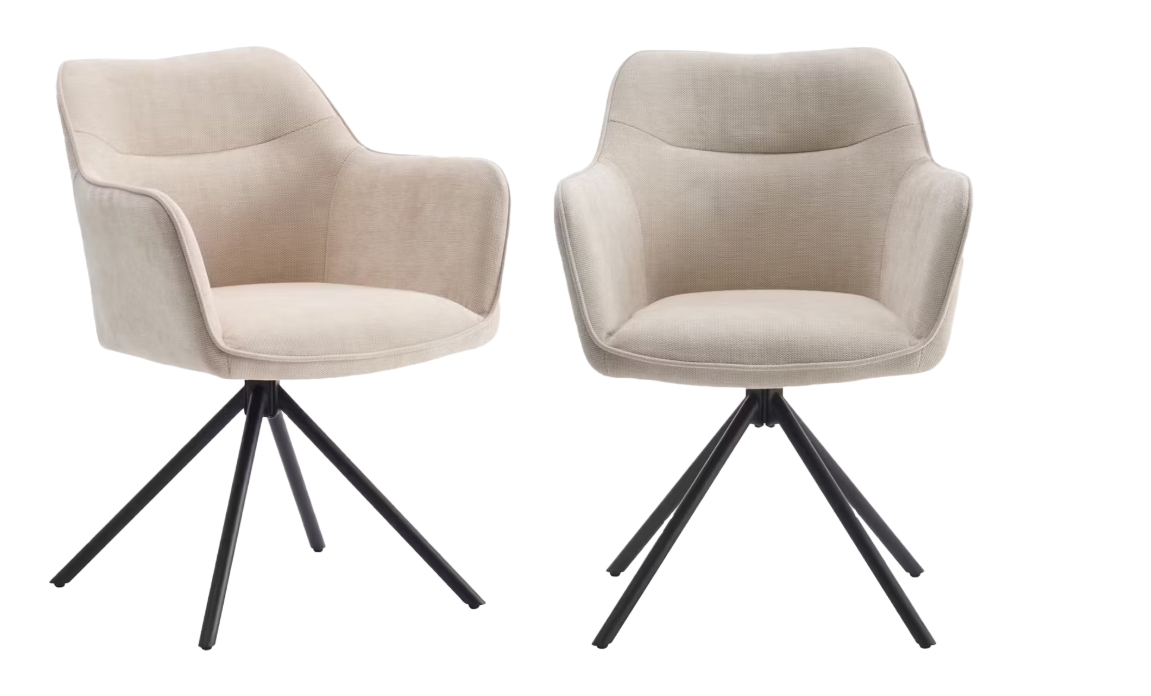 Criks Design Preston Esstisch-Drehstuhl 2er-Pack - Beige - 180° drehbar - 80,5 x 58 x 59 cm