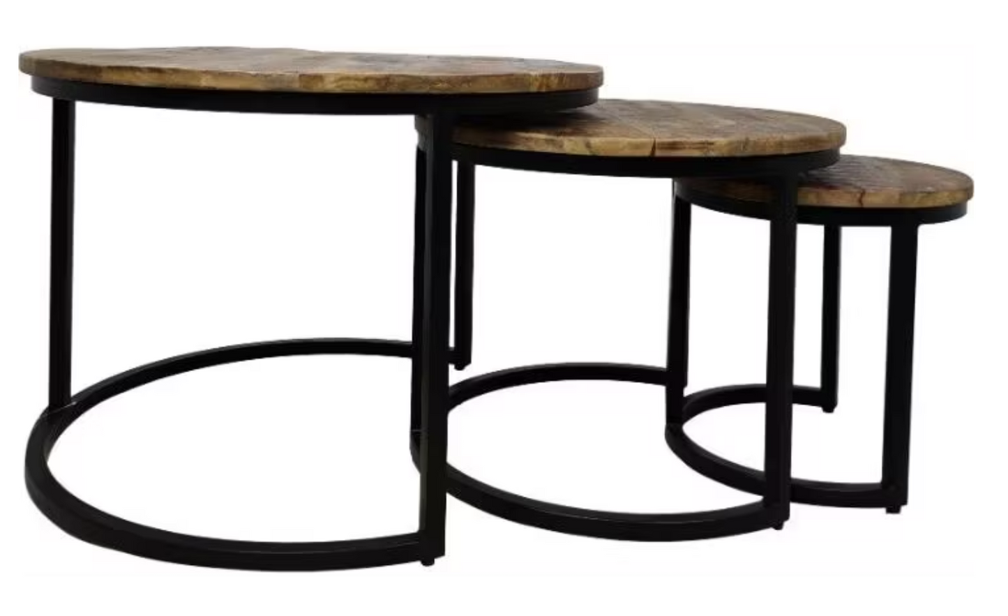 Hsm Collection District 3-teiliges Couchtisch-Set Mangoholz braun/schwarz - Ø35 - Ø51 - Ø67 cm