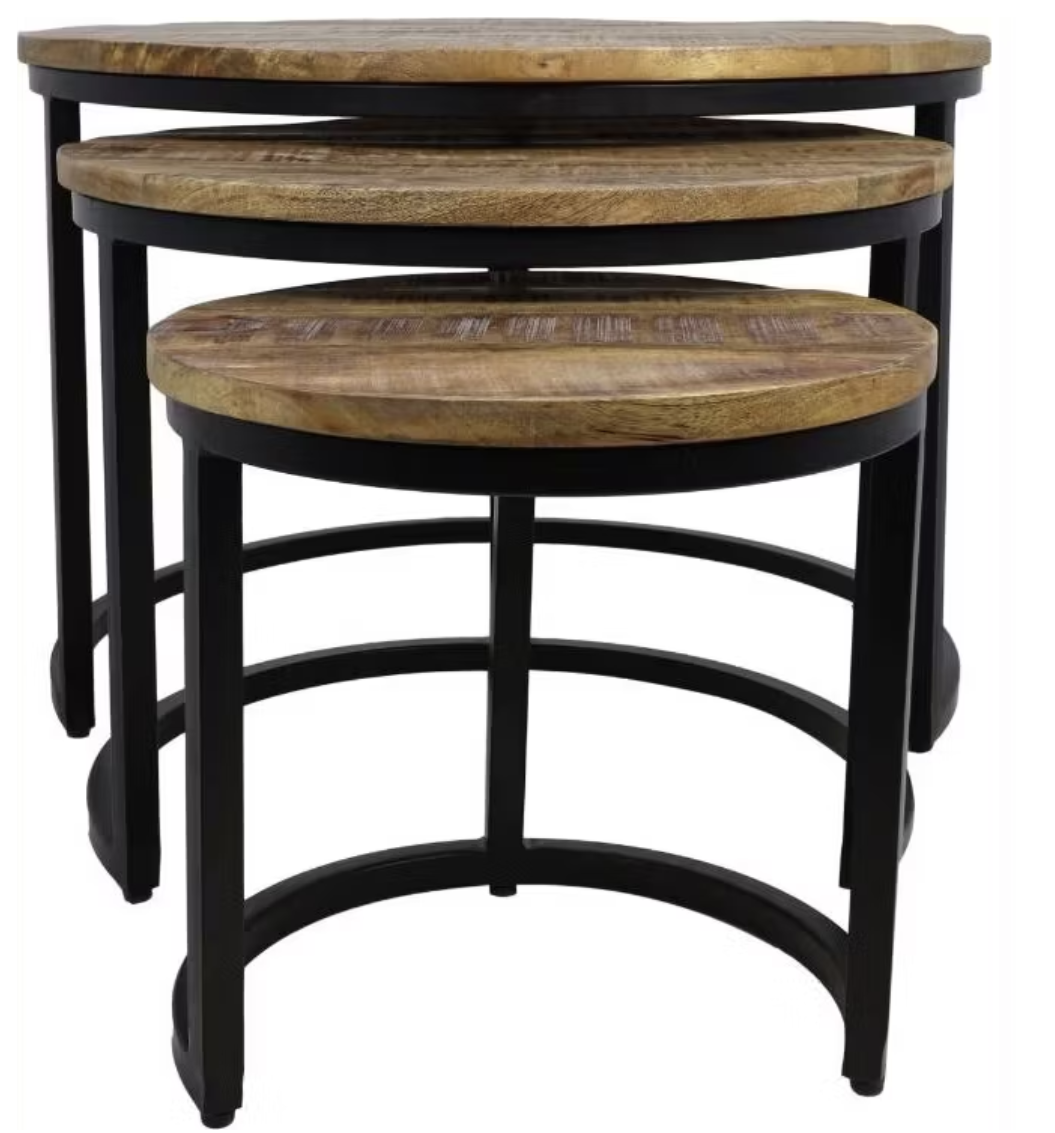 Hsm Collection District 3-teiliges Couchtisch-Set Mangoholz braun/schwarz - Ø35 - Ø51 - Ø67 cm