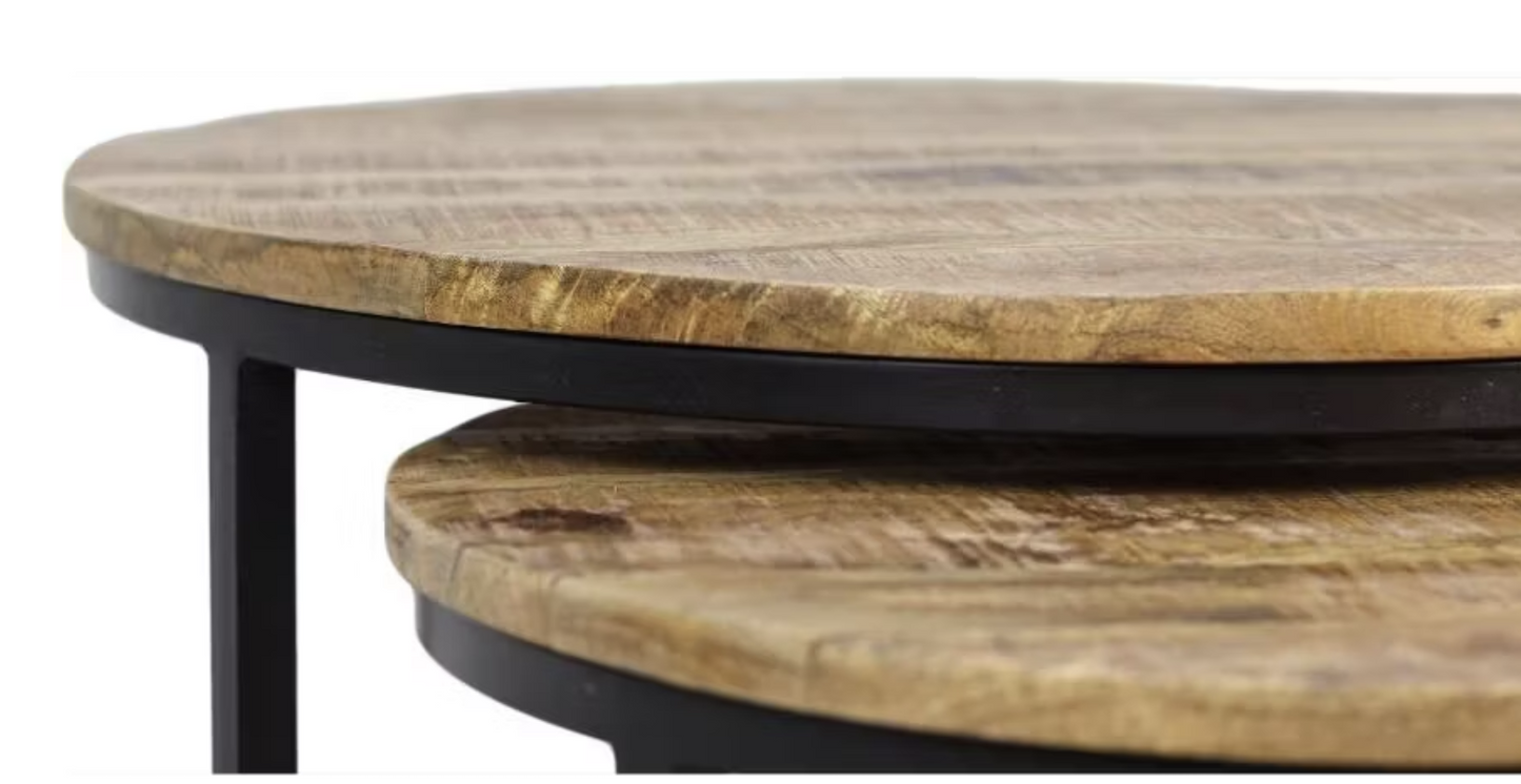 Hsm Collection District 3-teiliges Couchtisch-Set Mangoholz braun/schwarz - Ø35 - Ø51 - Ø67 cm