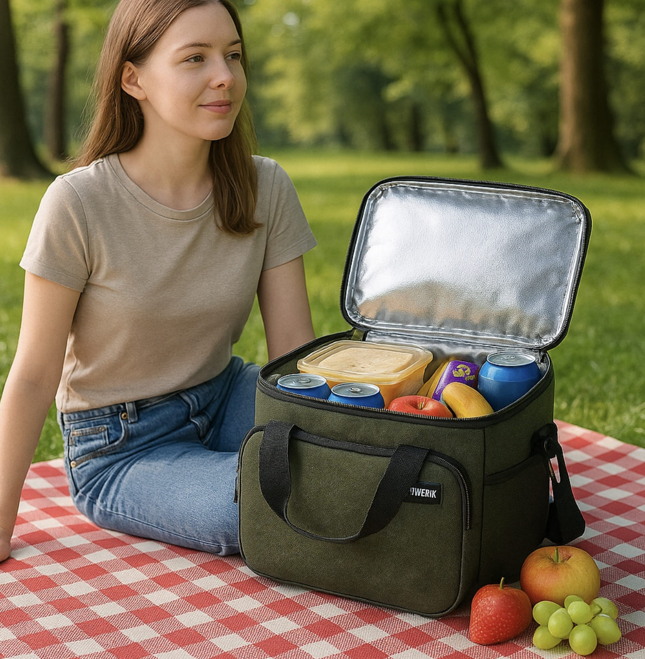 Herowerk Thermotasche Lunch- und Picknicktasche - 10L - 29x22x20 cm - hellgrau - isolierte Strand- und Kühltasche