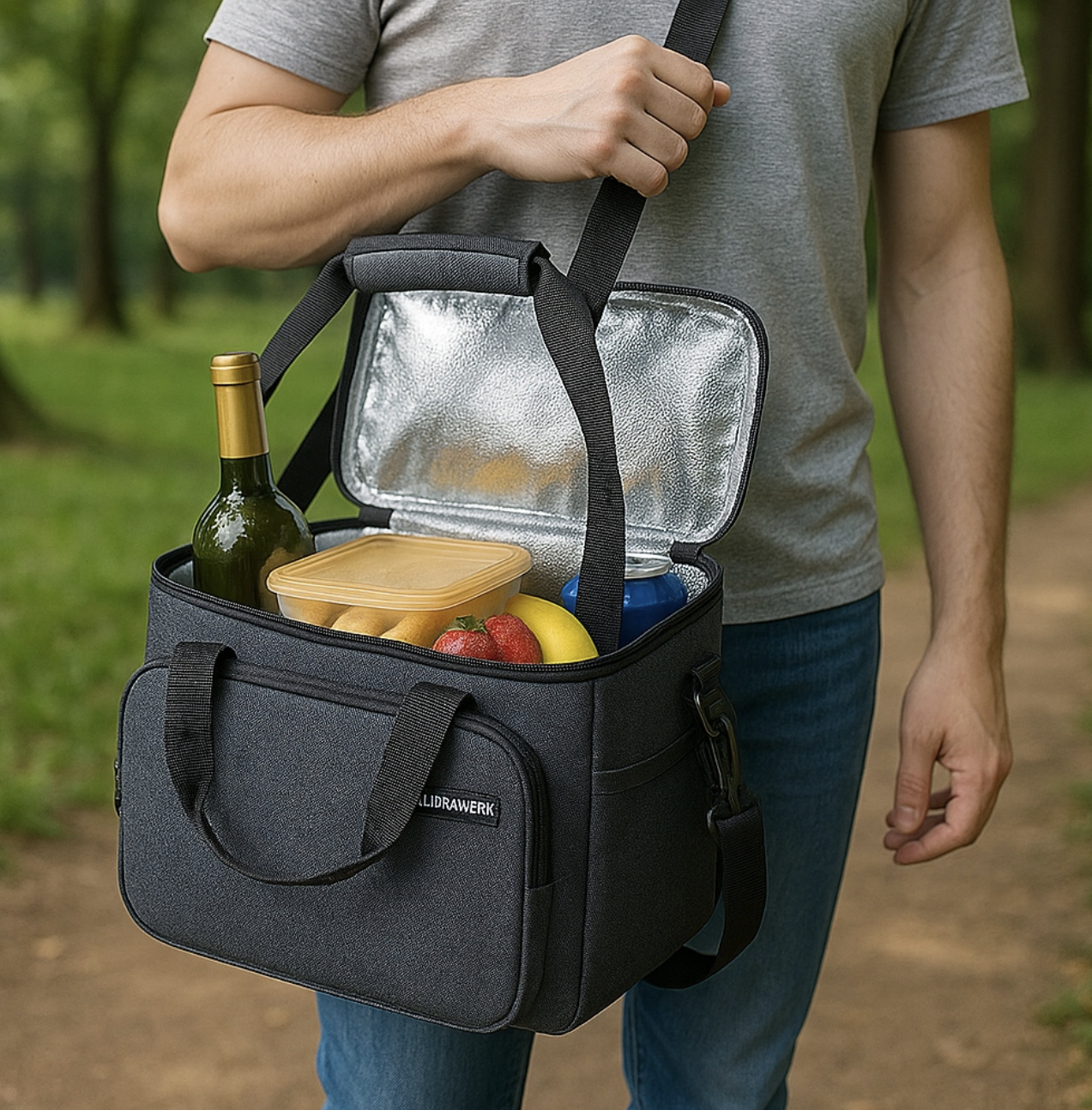 Herowerk Thermotasche Lunch- und Picknicktasche - 10L - 29x22x20 cm - hellgrau - isolierte Strand- und Kühltasche