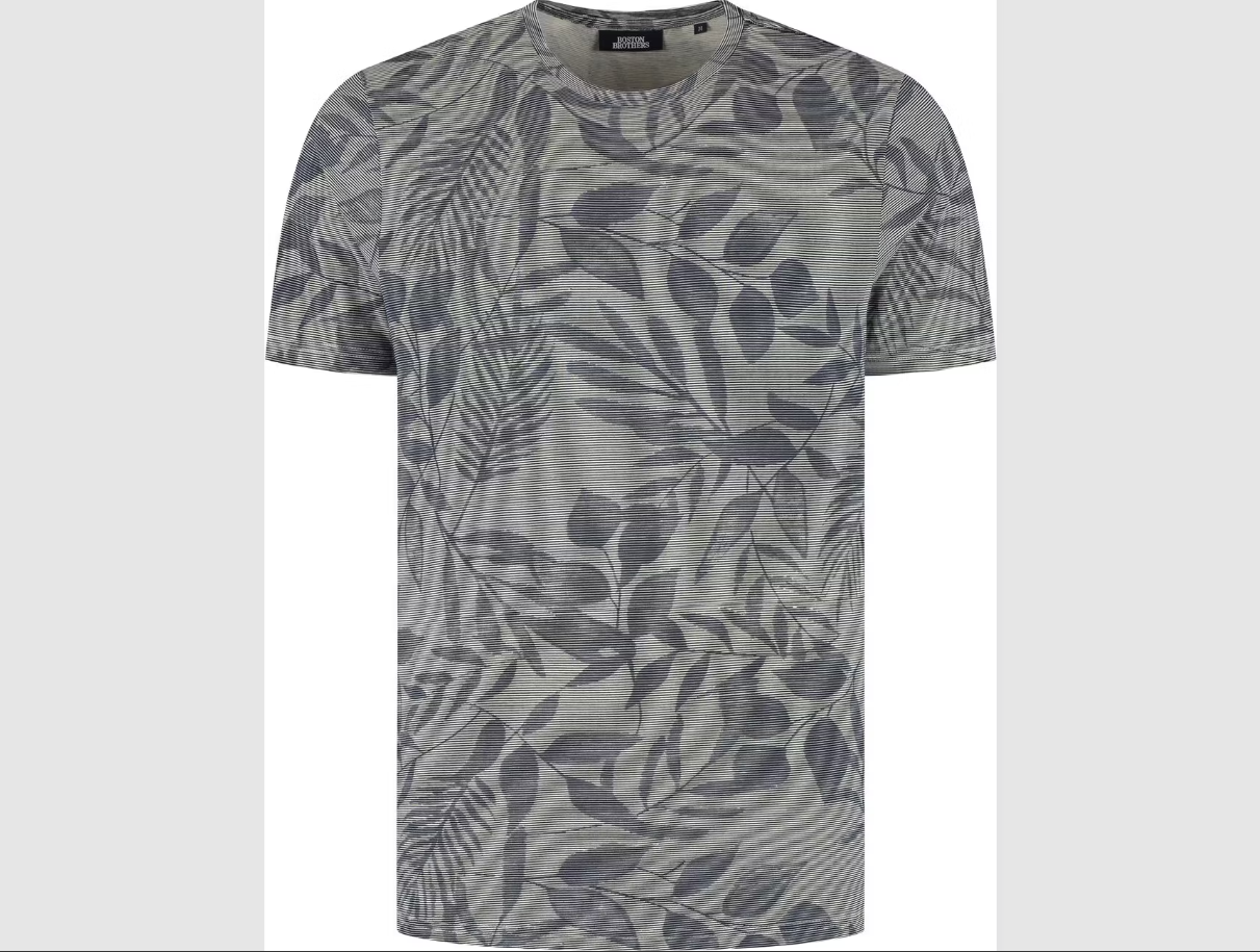 Boston Brothers - All Over Print Jersey T-Shirt - Weich & Bequem - Navy - Größe M