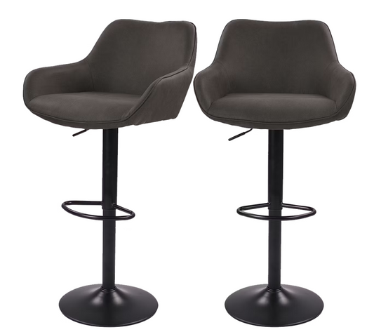 Dutchbone Oliver Barhocker 2er-Set - Anthrazit - 56 x 54 x 109 cm - Verstellbare Sitzhöhe 60-80 cm