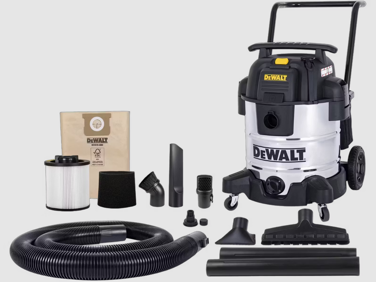 DeWalt Nass- und Trockensauger DXV50SPTA - 50 L inkl. Zubehör - 1.300 W - Edelstahl - Elektrowerkzeuganschluss - Gebläsefunktion - 220-240 V