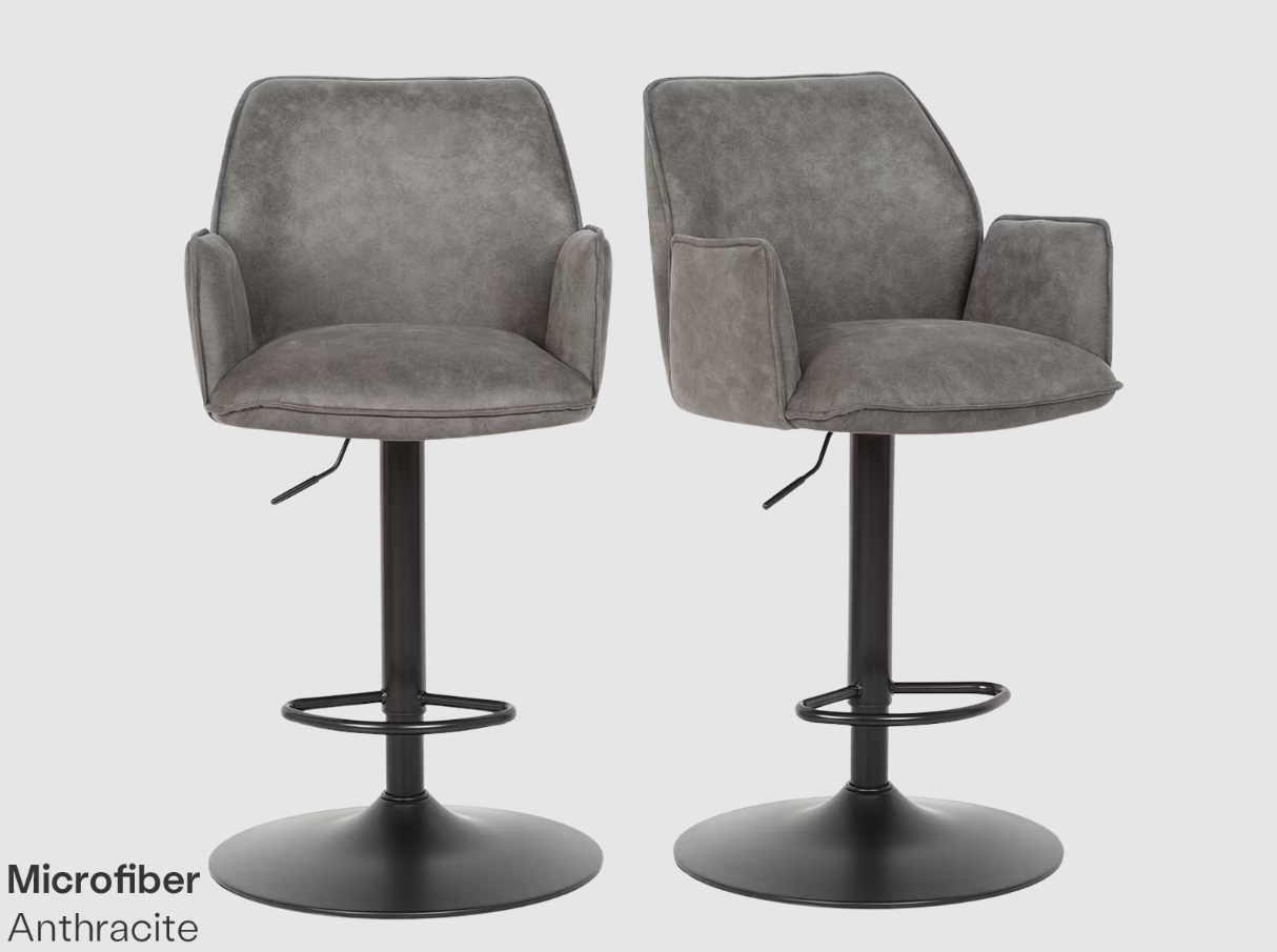 Duopack Jill Barhocker - 2x Jill Barhocker - 51 x 53 x 96-116 cm - Mikrofaser Anthrazit