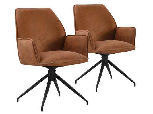Duopack Jill Dining Chair - 2x Drehstuhl 63x57x90 cm - Mit Armlehnen - Mikrofaser Cognac