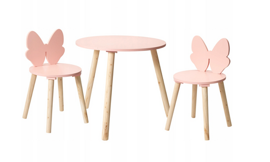 Home Styling Collection - Kindertisch mit 2 Stühlen Butterfly Pink - 3-teiliges Kindermöbel-Set