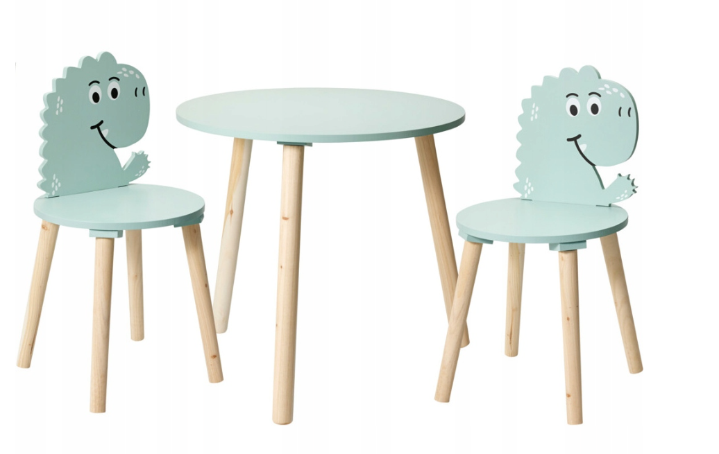 Home Styling Collection - Kindertisch mit 2 Stühlen - Dinosaurier Print - Kindertischset aus Holz - 50 x 50 x 50 cm - Blau