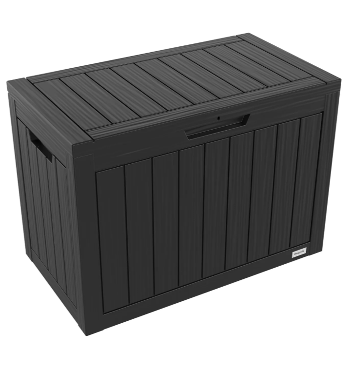 LifeGoods Aufbewahrungsbox XS 170L - Gartenkissen-Aufbewahrungsbox - Wasserdicht - Wetterfest - Holzoptik - Mit Schlosshalterung - Grau