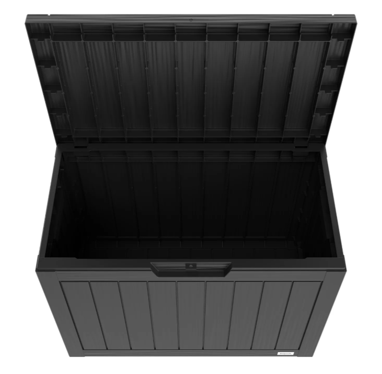 LifeGoods Aufbewahrungsbox XS 170L - Gartenkissen-Aufbewahrungsbox - Wasserdicht - Wetterfest - Holzoptik - Mit Schlosshalterung - Grau