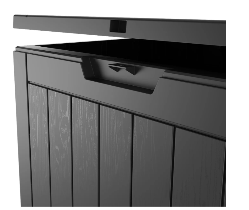 LifeGoods Aufbewahrungsbox XXS 118L - Gartenkissen-Aufbewahrungsbox - Wasserdicht - Wetterfest - Holzoptik - Mit Schlosshalterung - Grau