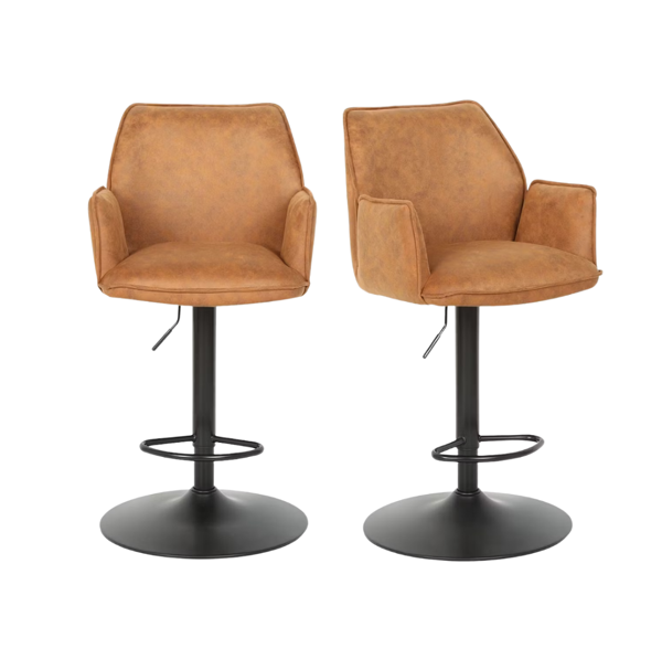 2er-Set Jill Barhocker - Verstellbar - Samt/Metall - 51x53x96-116 cm - Cognac