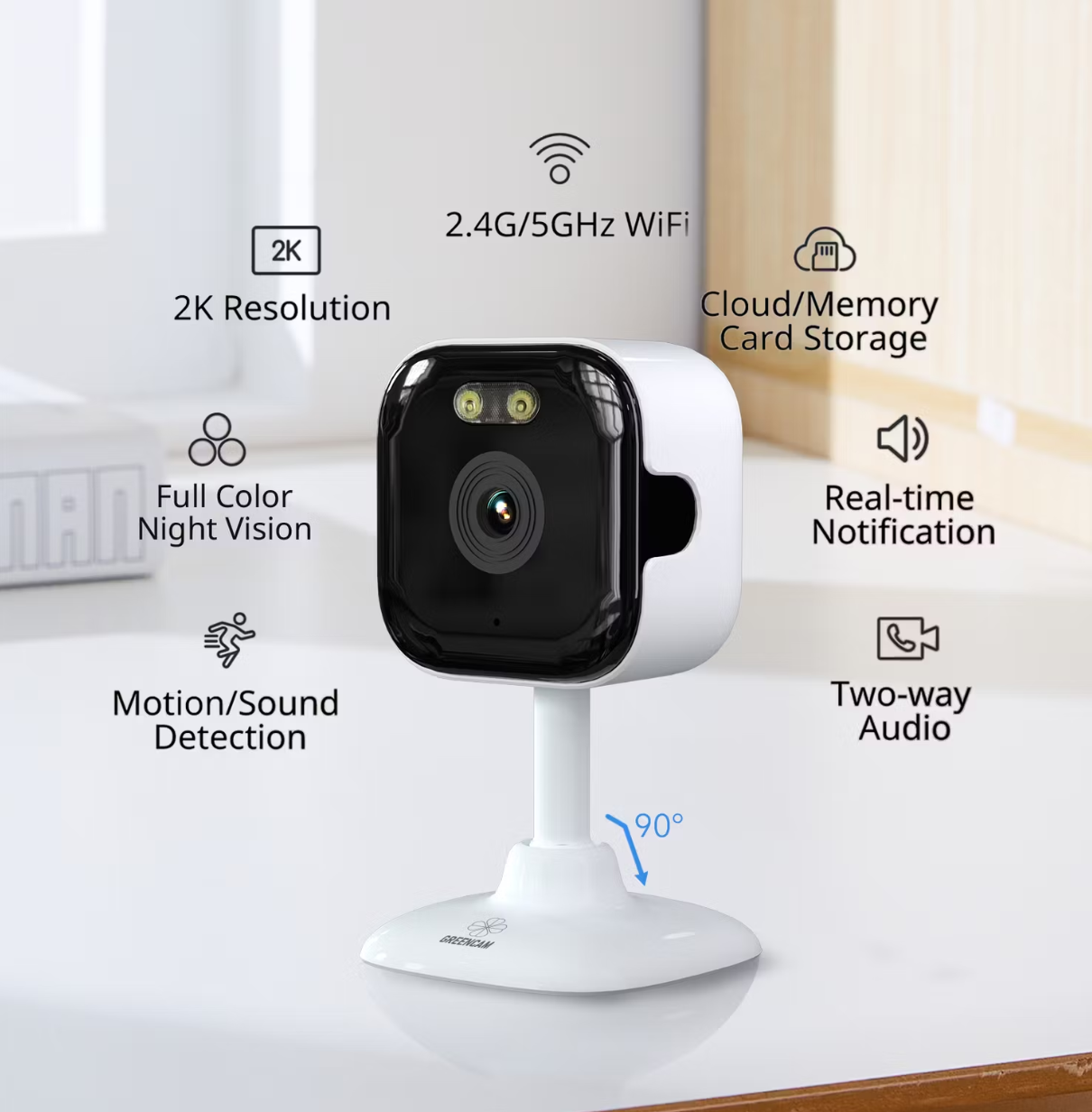 Greencam K10 2K Sicherheitskamera | Vollfarbige Nachtsicht | Bewegungserkennung | Wi-Fi