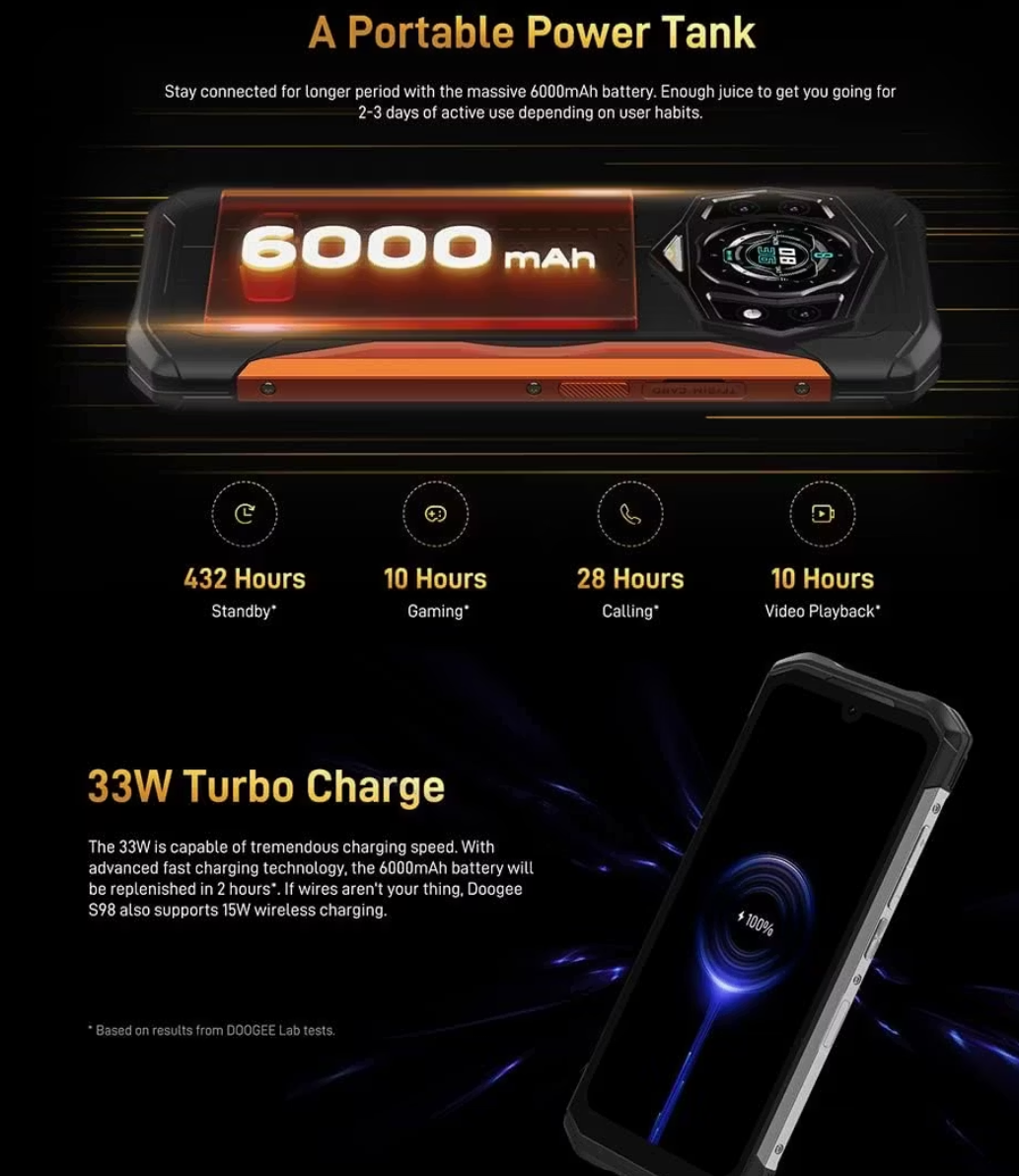 Doogee S98 Outdoor Smartphone | 8 GB RAM | 256 GB Speicher | Nachtsichtkamera | 6000 mAh