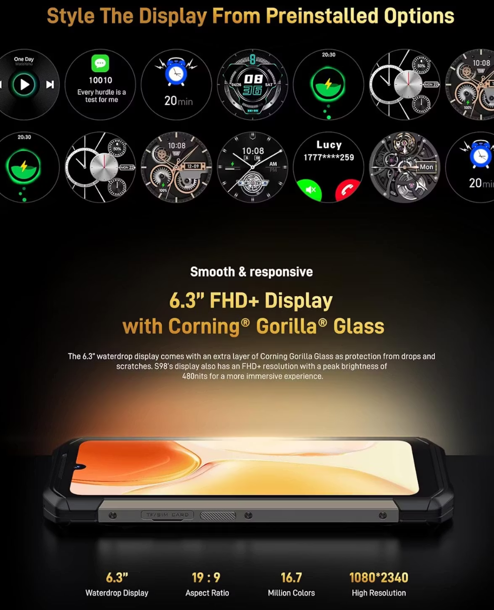 Doogee S98 Outdoor Smartphone | 8 GB RAM | 256 GB Speicher | Nachtsichtkamera | 6000 mAh