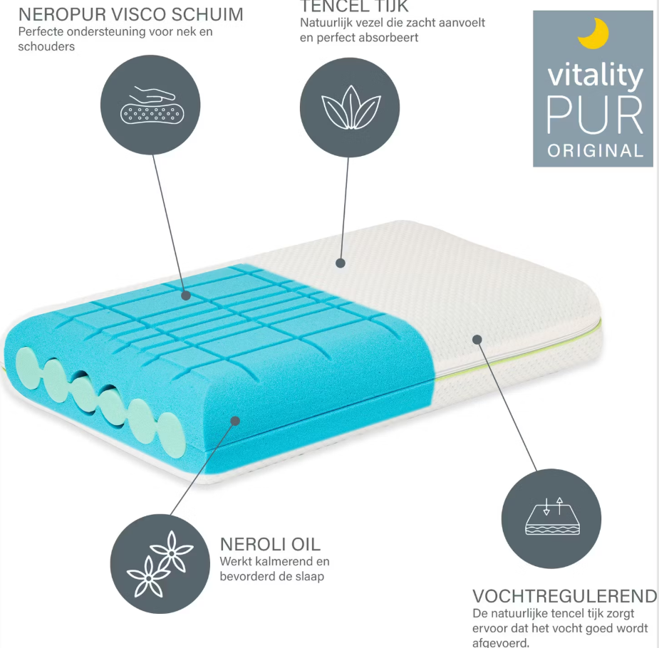 Vitality Pur Hypnos Kopfkissen - Fest - 40 x 60 cm - Viscoschaum - Tencel Bezug
