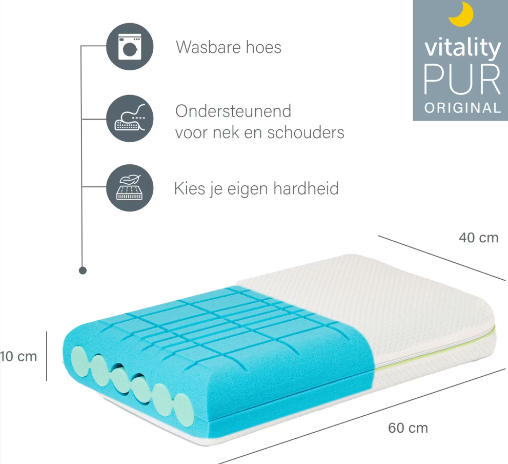 Vitality Pur Hypnos Kopfkissen - Fest - 40 x 60 cm - Viscoschaum - Tencel Bezug