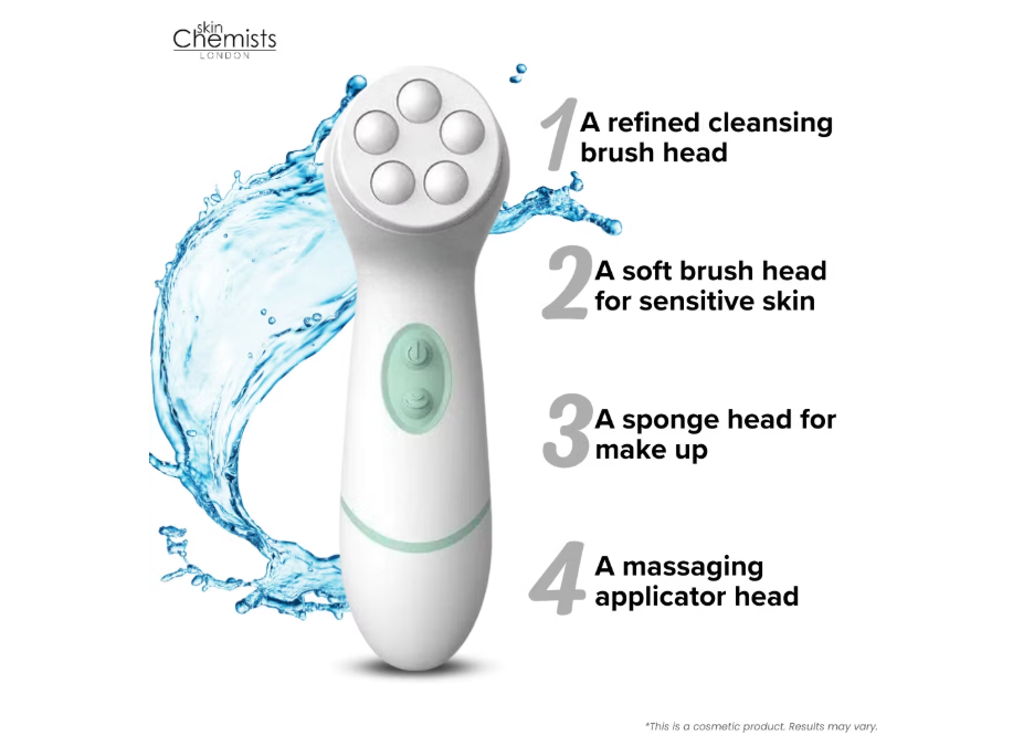 SkinChemists - Advanced Cleansing Brush Face & Body - 4 Köpfe - Tägliche Reinigung - Empfindliche Haut - Make-up-Entfernung - Massagekopf - Wasserfest