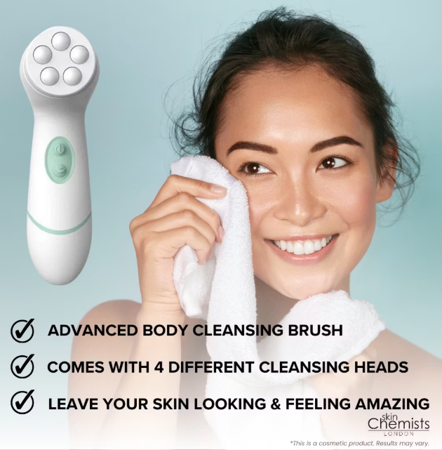 SkinChemists - Advanced Cleansing Brush Face & Body - 4 Köpfe - Tägliche Reinigung - Empfindliche Haut - Make-up-Entfernung - Massagekopf - Wasserfest