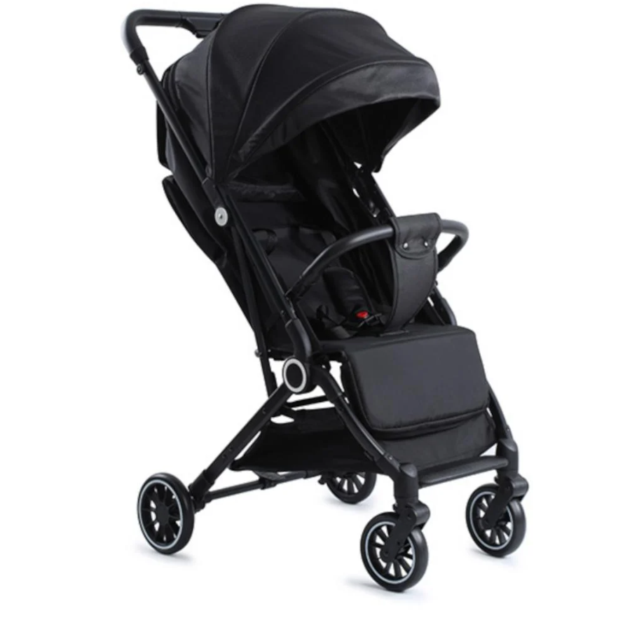 Kinderwagen - Einhändig faltbar - Von Geburt bis 15 kg - Großes Sonnendach - Schwarz