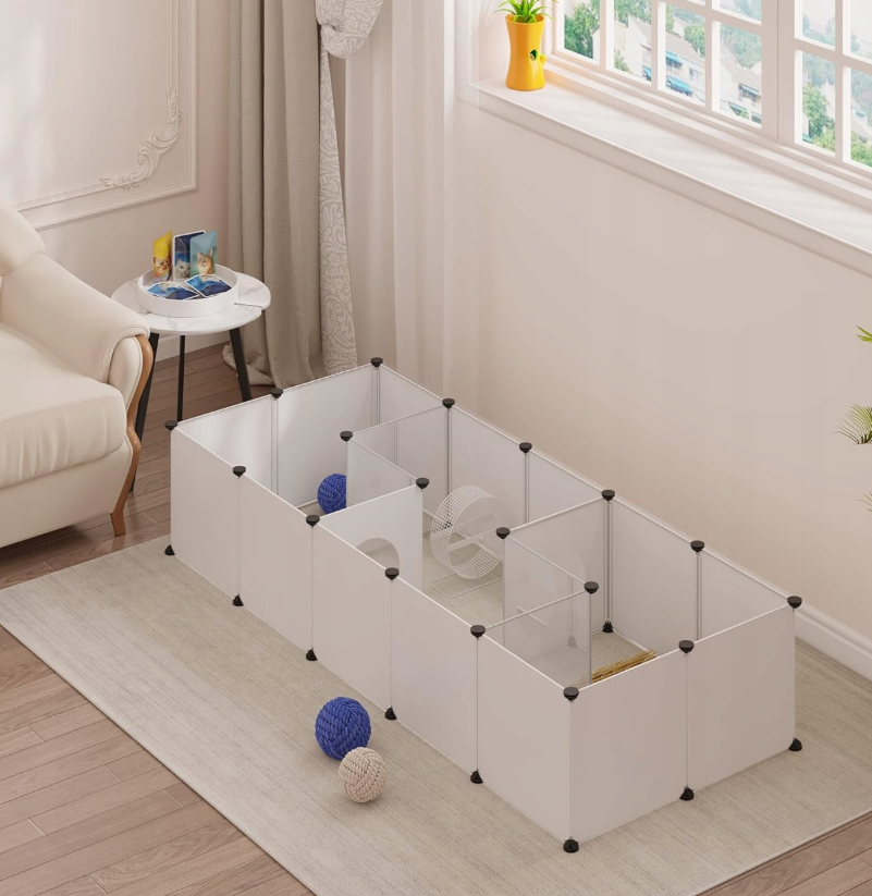 Woltu Faltbarer Spielkäfig für kleine Haustiere - Weiß - 175 x 75 x 35 cm