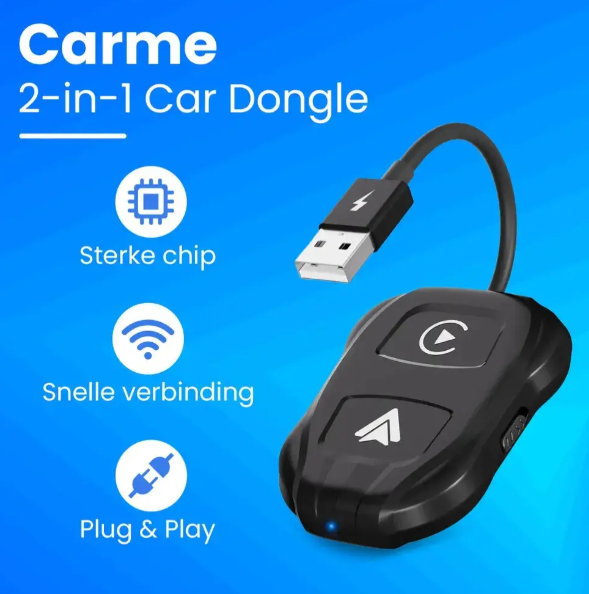 CarMe Luxe 2-in-1 Auto-Dongle - Wireless CarPlay & Android Auto - 5GHz Verbindung - USB-C & USB-A - 2024 Modell - Schwarz