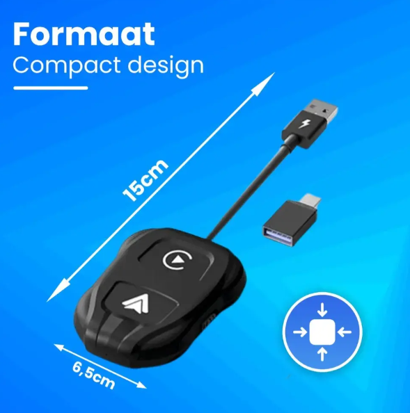 CarMe Luxe 2-in-1 Auto-Dongle - Wireless CarPlay & Android Auto - 5GHz Verbindung - USB-C & USB-A - 2024 Modell - Schwarz