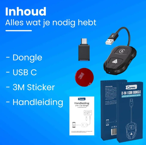 CarMe Luxe 2-in-1 Auto-Dongle - Wireless CarPlay & Android Auto - 5GHz Verbindung - USB-C & USB-A - 2024 Modell - Schwarz