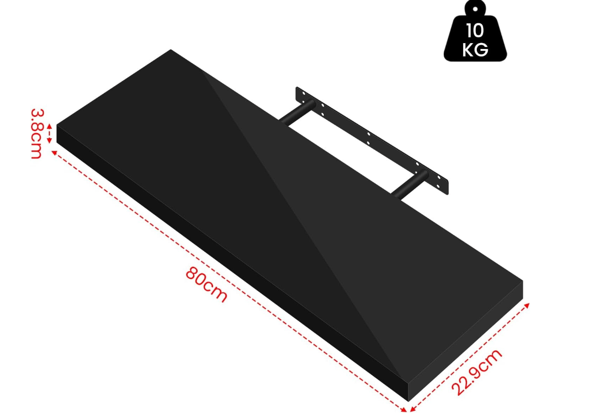 Esituro Hängendes Wandregal Schwarz 80 x 23 x 3,8 cm - Modernes schwebendes Bücherregal