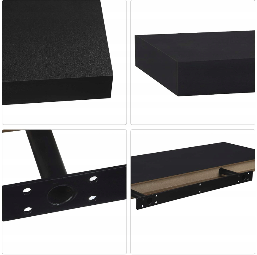 Esituro Hängendes Wandregal Schwarz 80 x 23 x 3,8 cm - Modernes schwebendes Bücherregal