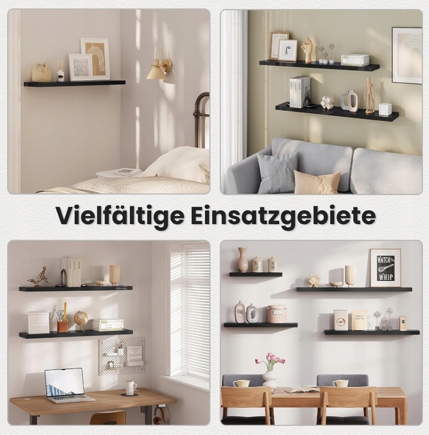 Esituro Hängendes Wandregal Schwarz 80 x 23 x 3,8 cm - Modernes schwebendes Bücherregal