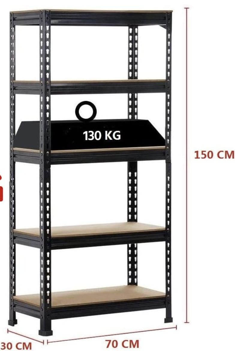 Yaheetech Industrielagerregal mit 5 verstellbaren Fachböden - Schwarz - 70x30x150 cm