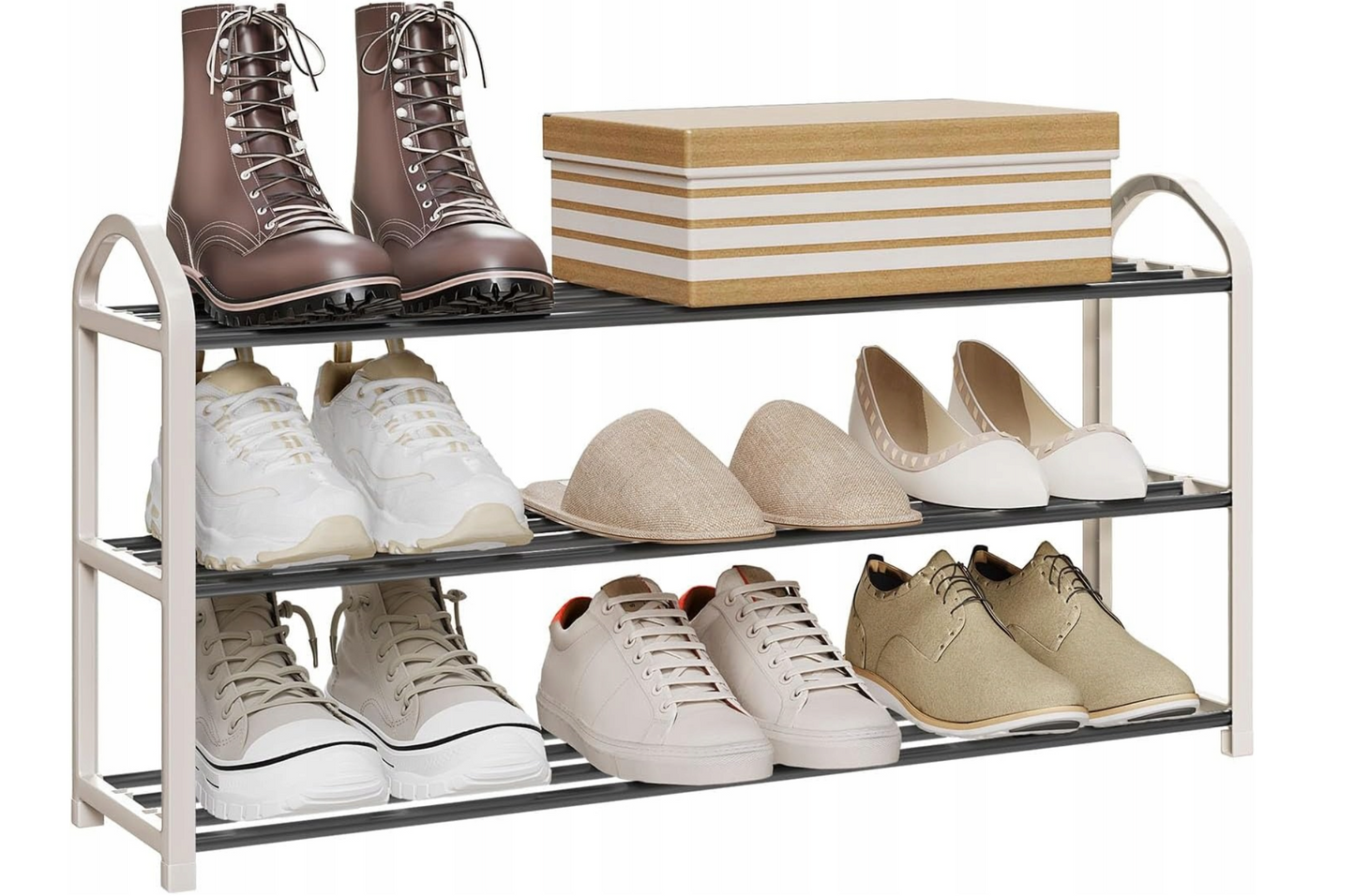 Woltu Schuhregal, 3 Ebenen – Creme/Grau – Für ca. 12 Paar Schuhe – 79 x 18,5 x 42,5 cm