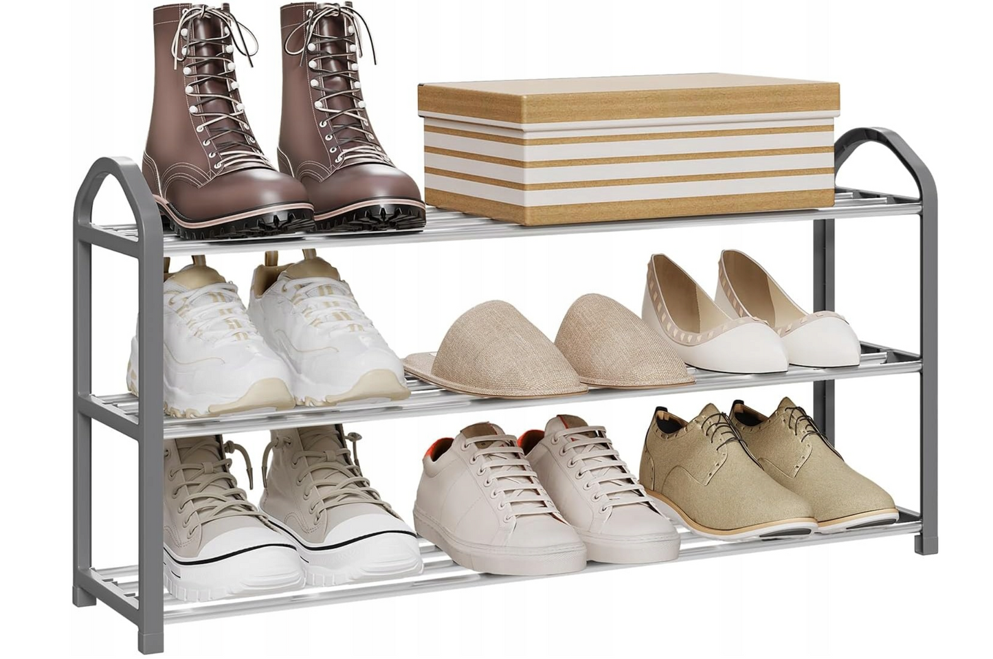 Woltu Schuhregal, 3 Ebenen – Grau – Für ca. 12 Paar Schuhe – 79 x 18,5 x 42,5 cm