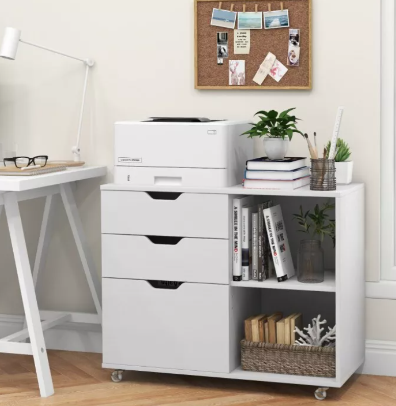 COAST Mobiler Archivschrank mit 3 Schubladenauszügen - Bis 130 kg - Verstellbar - 81 x 40 x 66 cm - Weiß