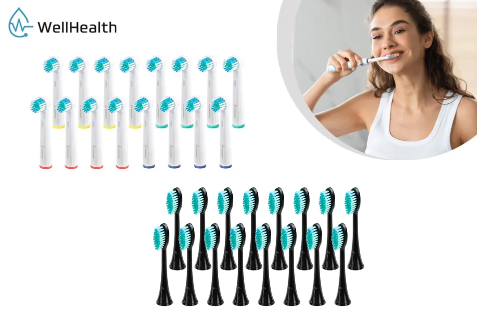 Wellhealth - 16er Set - Universalbürstenköpfe für Ihre elektrische Zahnbürste - Schwarz