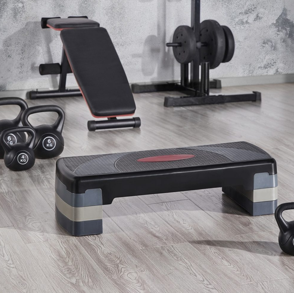 Yaheetech Verstellbarer Step-Up - 79,5 x 30 x 10,5-20 cm - Schwarz mit Grau - Fitness Stepper mit 3 Höhen
